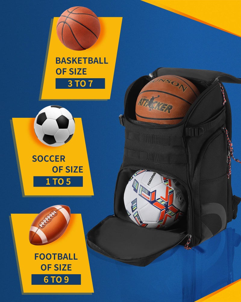 TRAILKICKER Basketball Bag Backpack with Ball Holder Multi-Sport Backpack for Soccer Volleyball Football Baseball Helmet (TK2-Black, Large) - Image 3